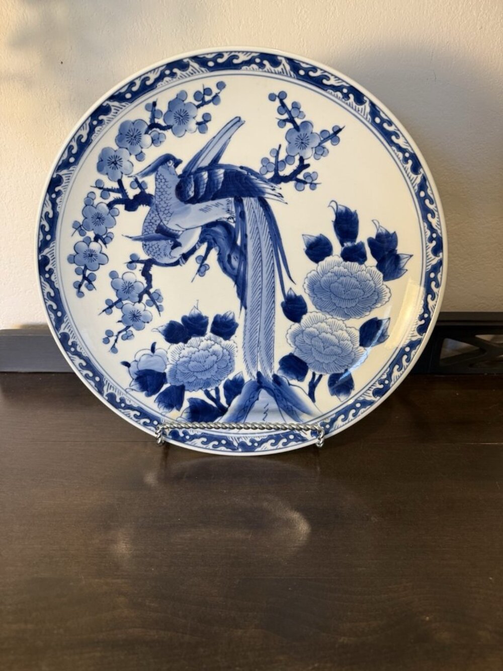 1960s  12” Japanese ARITA Imari Blue and White PHOENIX Bird LARGE Charger Plate